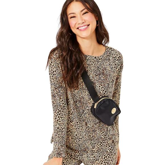 Lilly Pulitzer Karessa Top UPF 50+ Macademia Pattern Play Brown Leopard Size XL - Picture 1 of 6